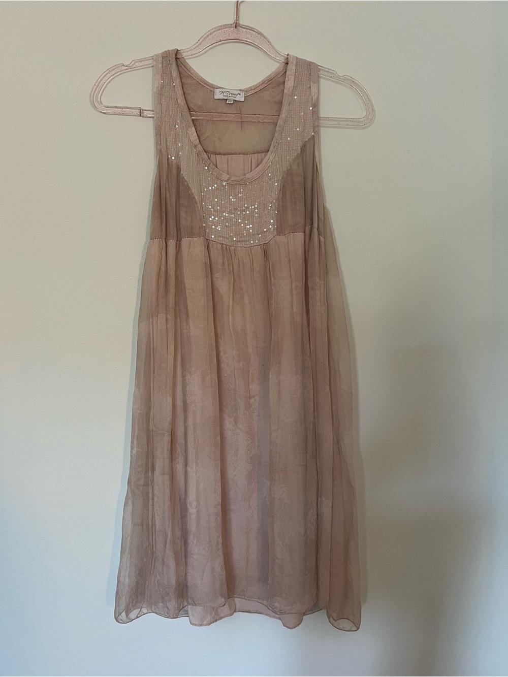 Sequin Yoke Sleeveless Dusty Rose Chiffon Dress